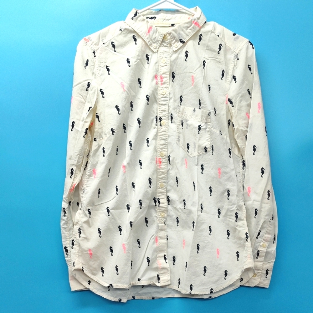 GAP White Button Down Shirt with Seahorse Print